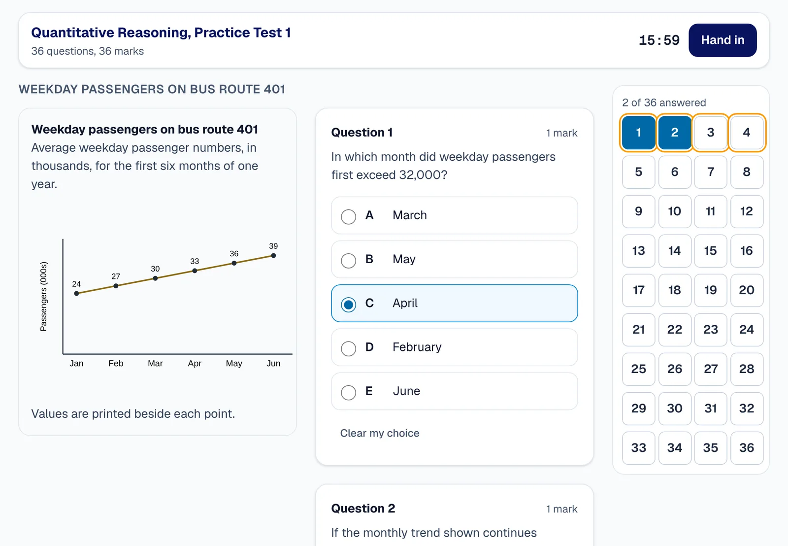 A Quantitative Reasoning chart beside its questions on a tablet.